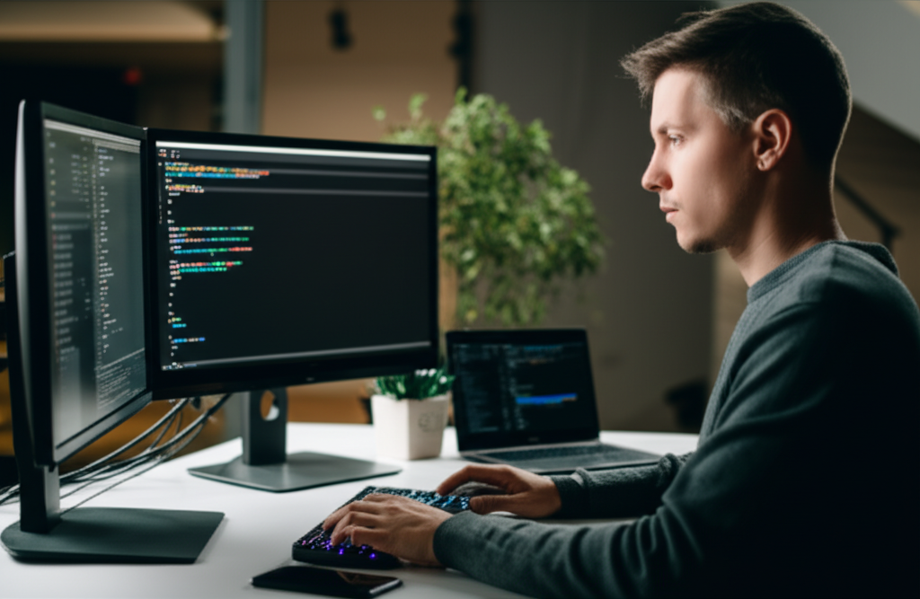 Gilbert working on code
